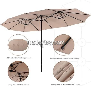 15ft Patio Umbrella Double-Sided Outdoor Market Extra Large Umbrella with Crank Umbrella Base