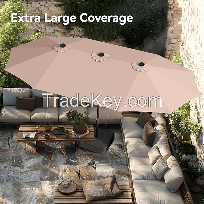 15ft Patio Umbrella Double-Sided Outdoor Market Extra Large Umbrella with Crank Umbrella Base