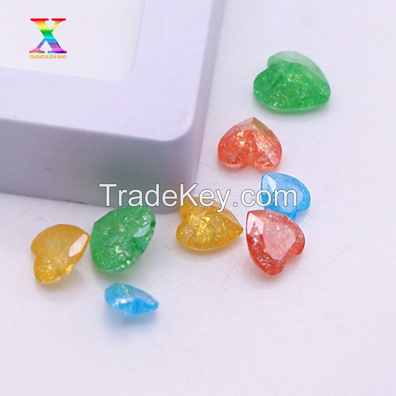 Manufacturer's new 5A heart-shaped zircon explosive stone artificial gemstone Manufacturer's new 5A heart-shaped zircon explosive stone artificial gemstone love shaped ice flower bare stone multi-color and multi-size ice flower bare stone multi-