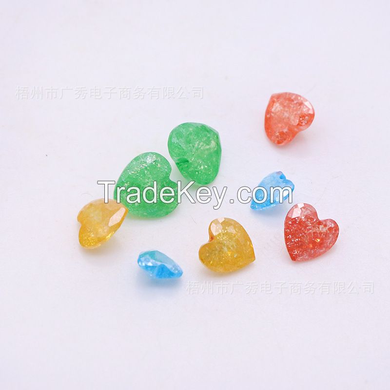 Manufacturer's new 5A heart-shaped zircon explosive stone artificial gemstone Manufacturer's new 5A heart-shaped zircon explosive stone artificial gemstone love shaped ice flower bare stone multi-color and multi-size ice flower bare stone multi-