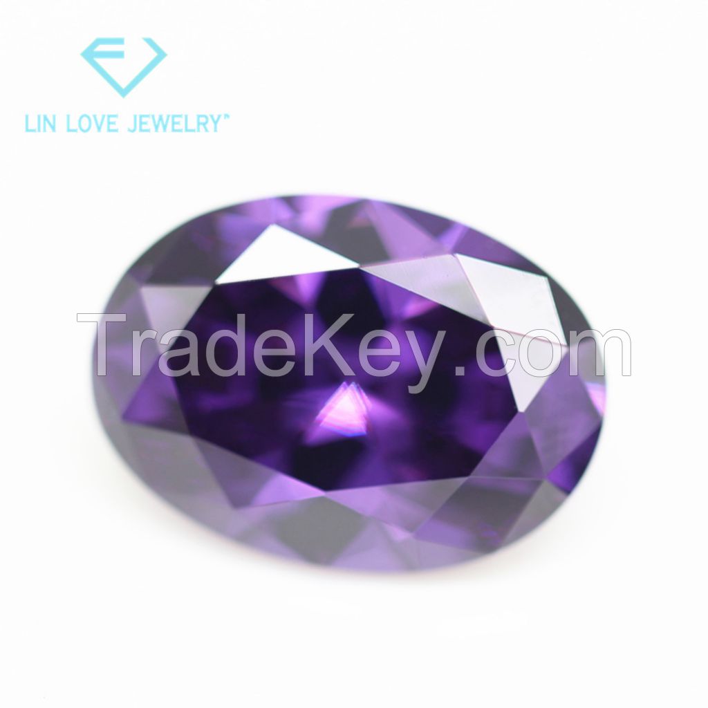 Factory direct sales 5A egg-shaped purple red zircon bare stone artificial tip bottom oval color zirconia CZ diamond