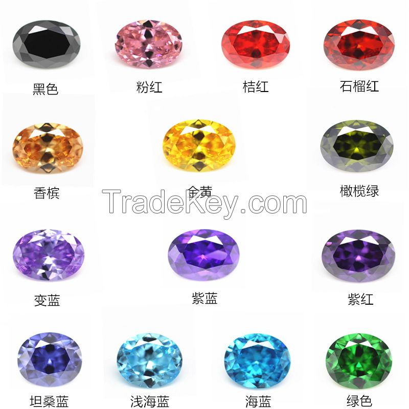 Factory direct sales 5A egg-shaped purple red zircon bare stone artificial tip bottom oval color zirconia CZ diamond