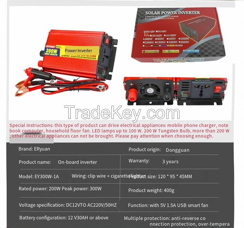 Inverter 500W1000W12V24V to 220V solar vehicle inverter power belt USB anti-reverse connection protection