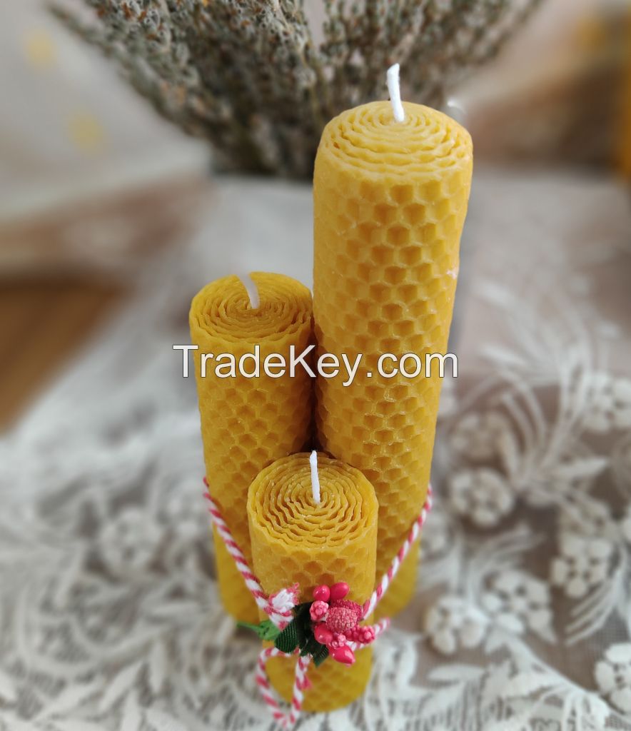 Set of 3 honeycomb candles, Handmade gift candles 15 cm, 11 cm and 7 cm long 3cm wide