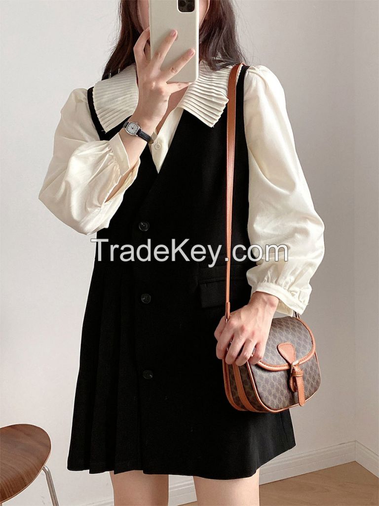  Shanghai Laneige Suit Dress Women's 2024 Spring Dress New Korean Version Loose Small Man Pleated Vest 111207