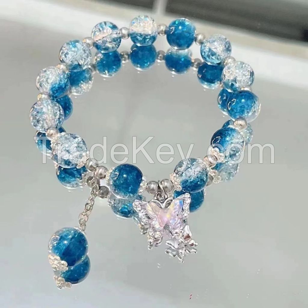 Super fairy butterfly broken bead bracelet female niche design Instagram Senshi fairy sweet colored bead bracelet to send girlfriends