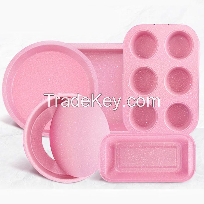 Pink carbon steel cake baking molds metal cake bakeware rectangle toast loaf pan pizza pans