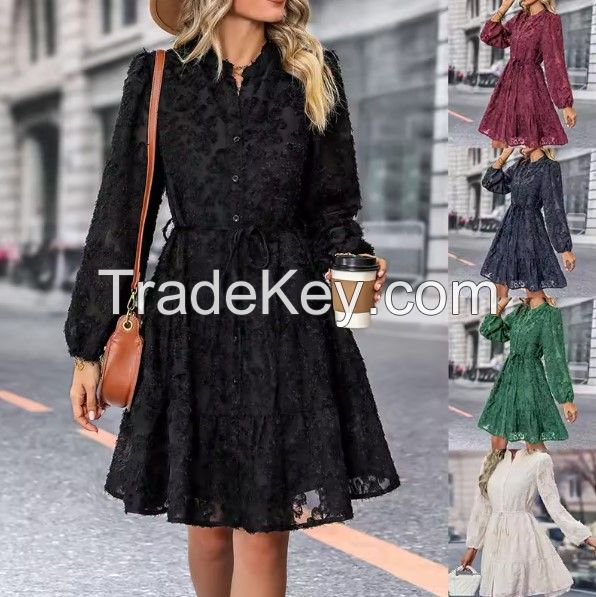 Amazon wholesale 2024 spring new European and American fashion long sleeve women's dresses lady girl clothing