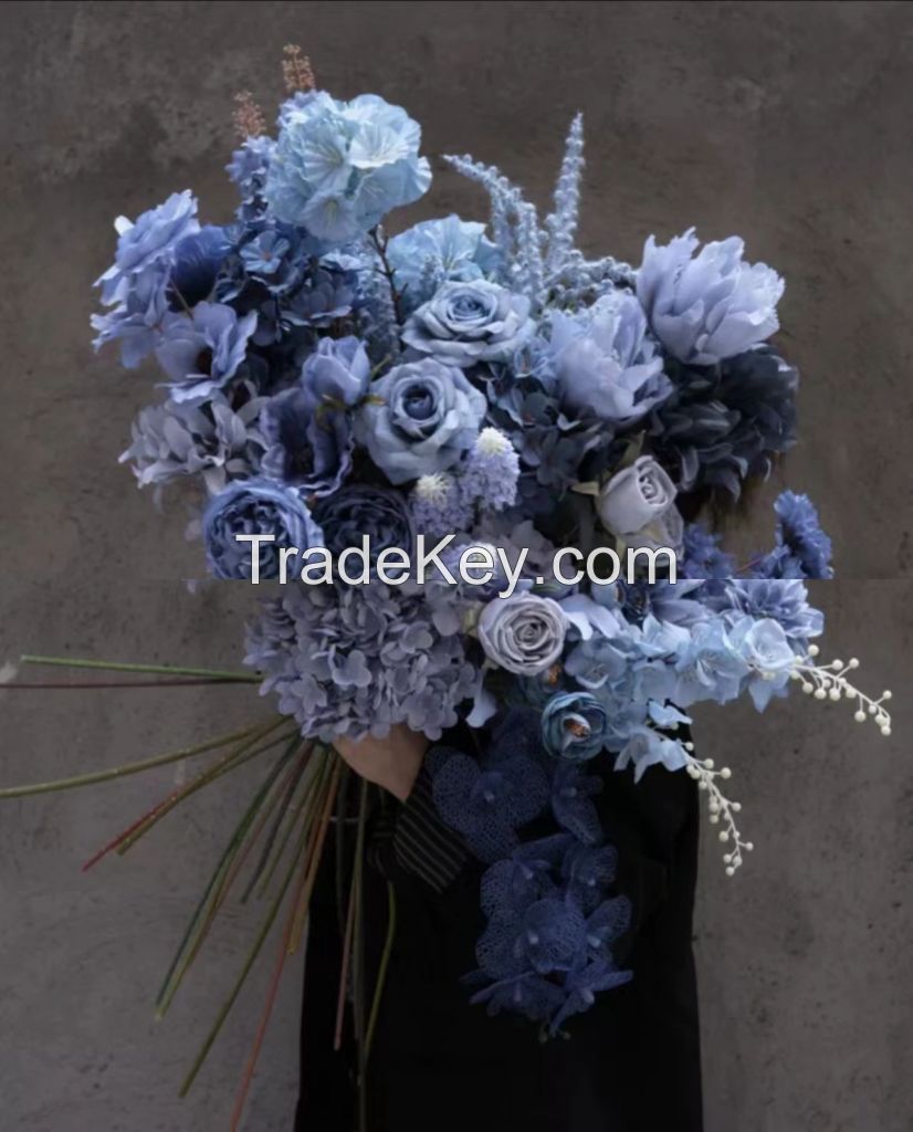 The latest blue gray blue haze blue deep blue simulation flower material with wedding home wedding hall fake flower silk cloth flowers