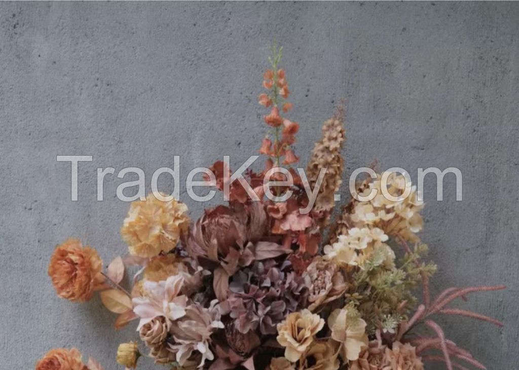 The most popular autumn orange earth color coffee color simulation flower milk tea color wedding decoration bouquet props flower wedding hall decoration