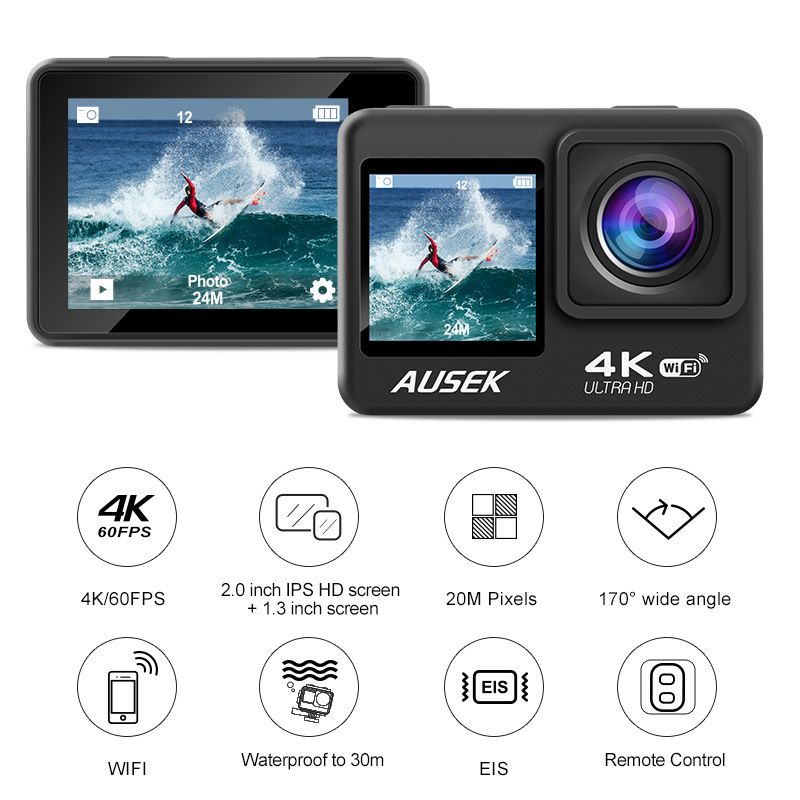 Action Camera 4K 60 Frame Dual Screen with Touch HD Camera Photo Sports DV Head-Mounted Camera Spot Batch