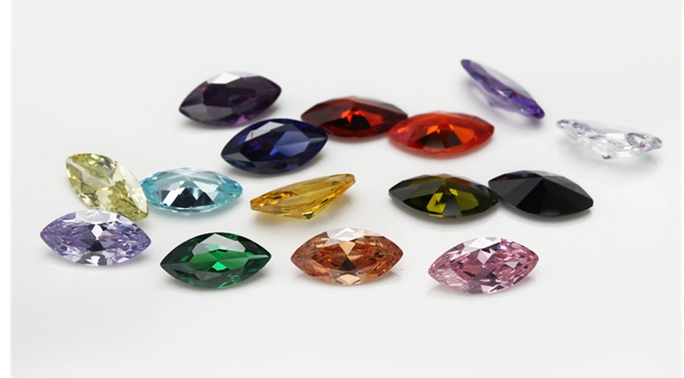 Wuzhou gemstones, marquise colored zircon, man-made gemstones, cubic zirconia