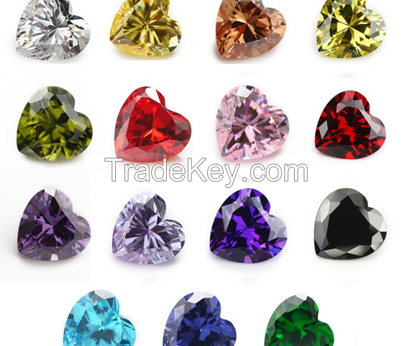 Wuzhou gemstones, heart-shaped colored zircon, man-made gemstones, cubic zirconia