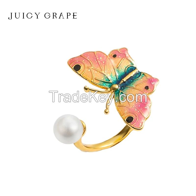 Juicy Grape Enamei Butterfly Ring For Women