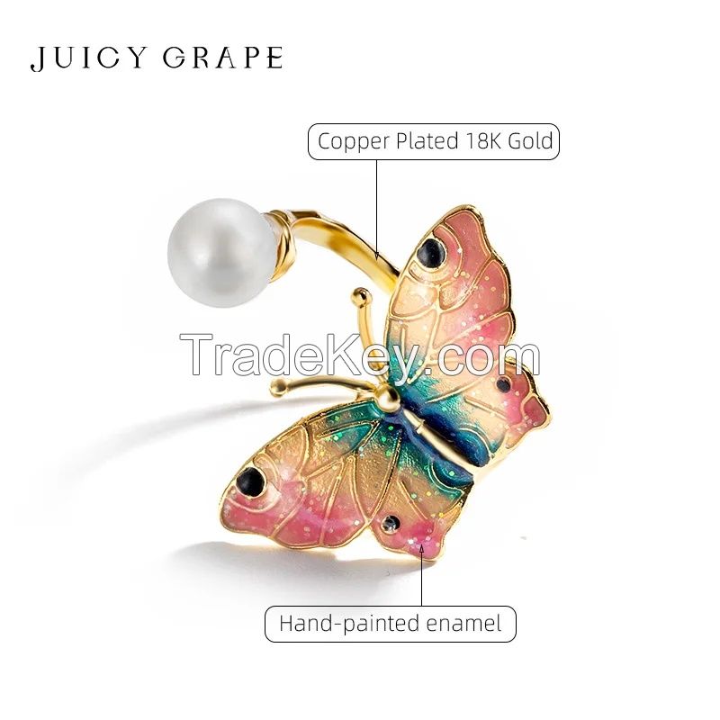 Juicy Grape Enamei Butterfly Ring For Women