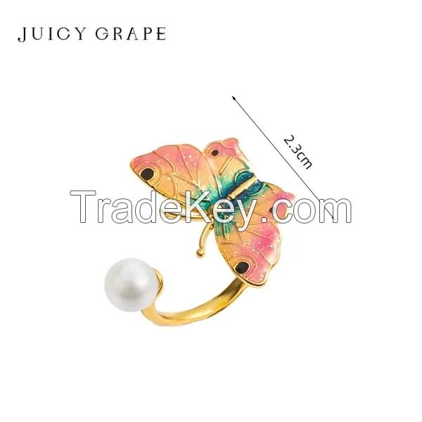 Juicy Grape Enamei Butterfly Ring For Women