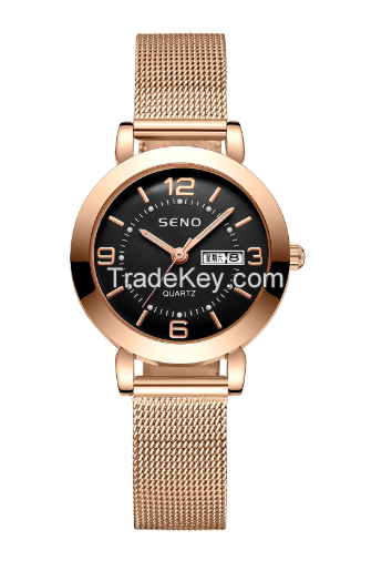 Women's Quartz Watch, Non-Mechanical Milan Watch, Luminous Waterproof, Dual Date, Schoolgirl Alloy Watch