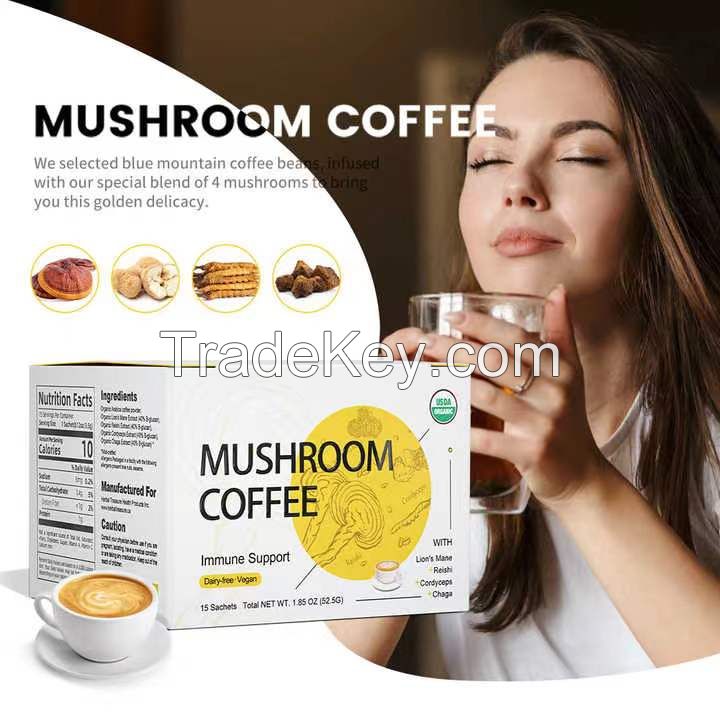 4 IN 1 Mushroom Coffee With 4 Superfood Lions Mane Reishi Chaga Cordyceps One Cup Organic Instant Coffee