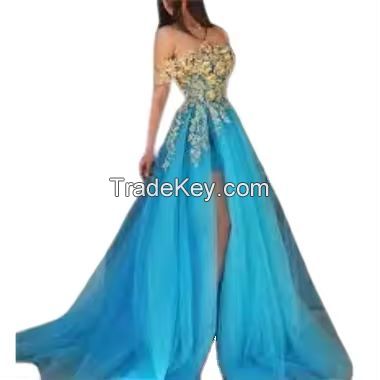 Best Design Women's Prom Dress Strapless High Waist Pleated Night Evening Dresses For Parties