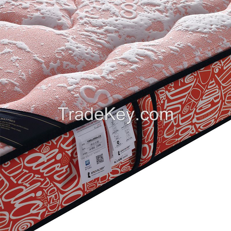 Wholesale pink cool cloth latex mattress triple spine mattress independent bagged spring mattress for teenagers.