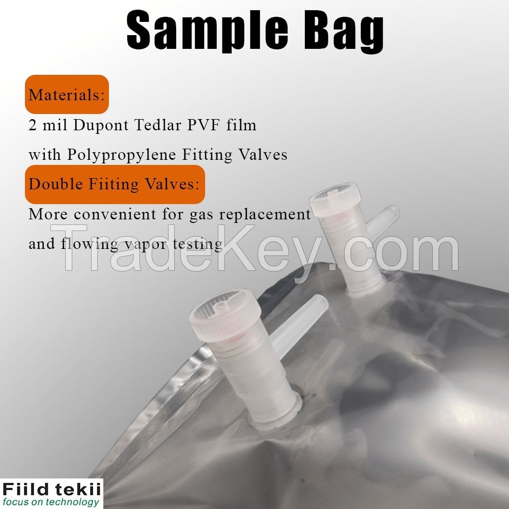 Tedlar Sample Bag for Vapor, Air and Gas Analysis, PVF Film with Dual Polypropylene Fiiting Valves