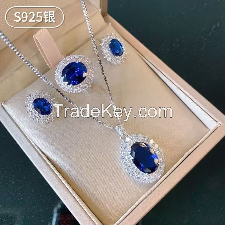 Sapphire Ring Earring Pendant Set