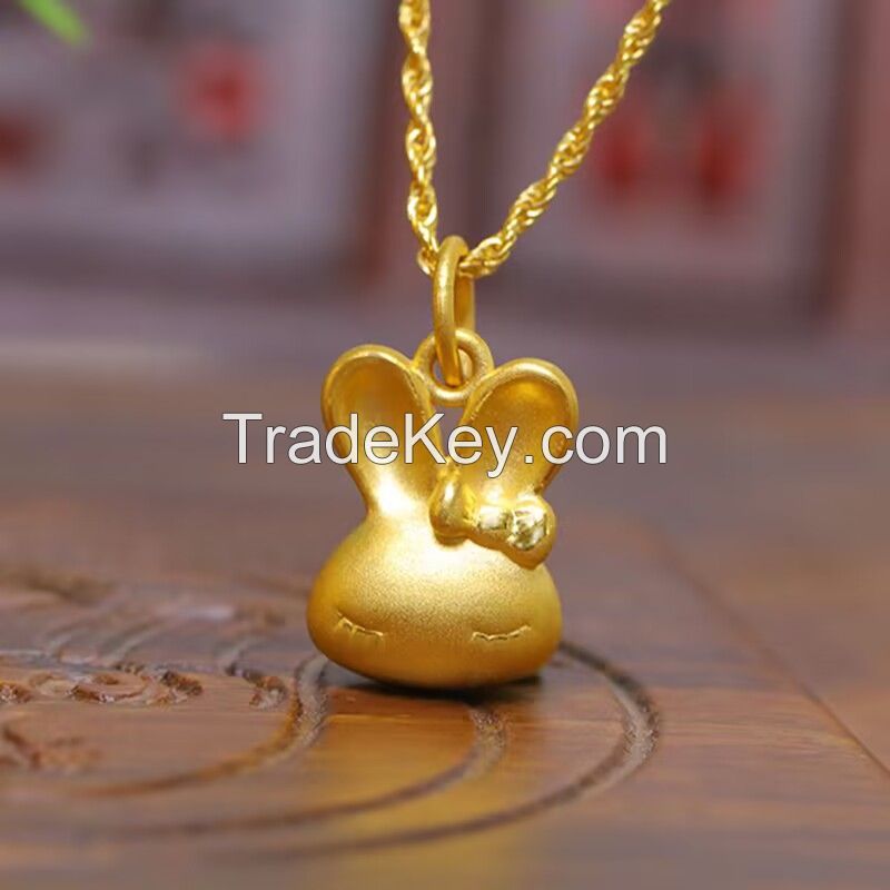 Gold 999 Full Gold Crown Pendant Necklace