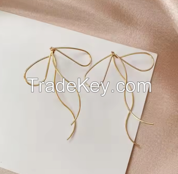 Minimalist gold metal bow earrings for girls fashion trend fine jewelry earrings wholesale