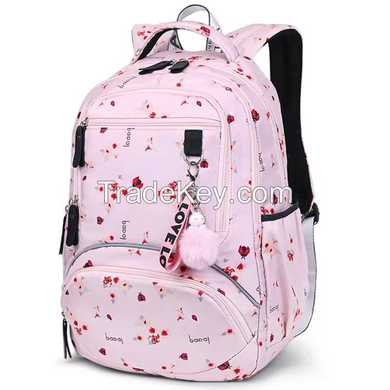 2024 new casual student school bag, large capacity multi-layer travel bag, lightweight cute printed backpacks