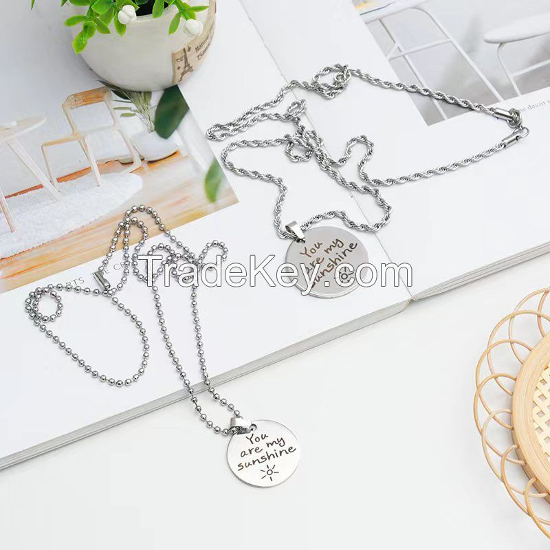 Necklace Europe and the United States cross-border stainless steel jewelry round lettering Christmas holiday gift Tisco necklace