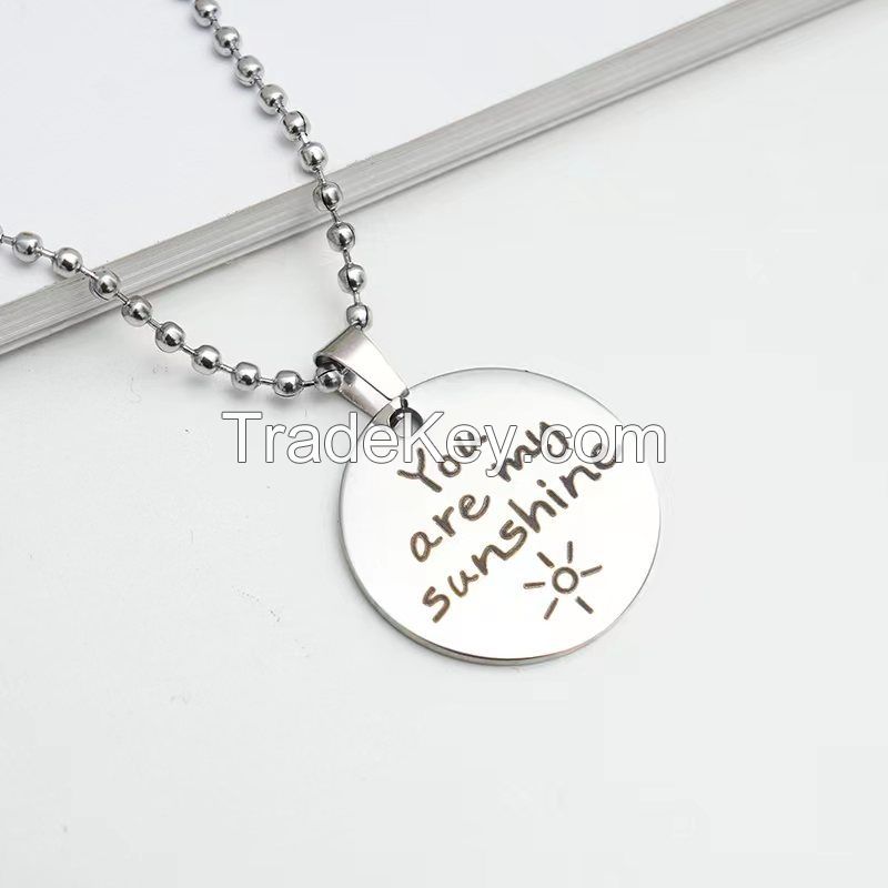 Necklace Europe and the United States cross-border stainless steel jewelry round lettering Christmas holiday gift Tisco necklace