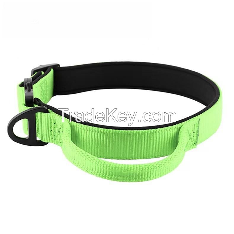 Adjustable Tactical Nylon Pet Training Neoprene Padded Dog Collar with Handle