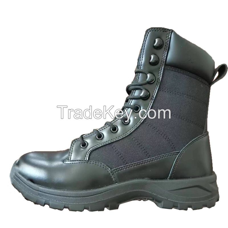 Men lightwight PU injection leather black combat tactical boots