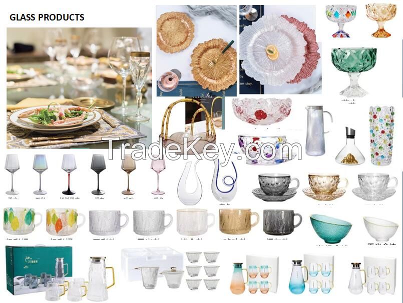 Ceramic Porcelain Bowls, Plates, Cups, Mugs, Tea Sets, Bottles, Glass Cups, Mugs, Tea Sets, Bottles