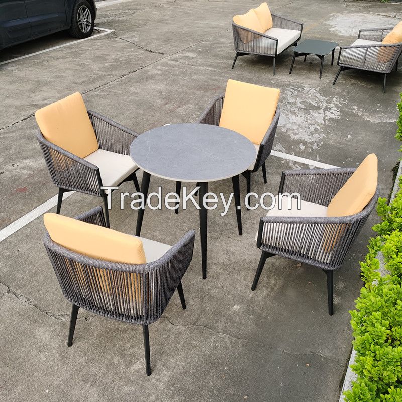 LH2081 outdoor aluminum ropes dining table chairs