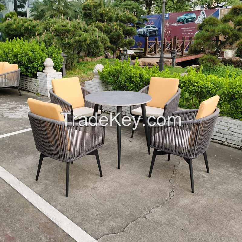 LH2081 outdoor aluminum ropes dining table chairs