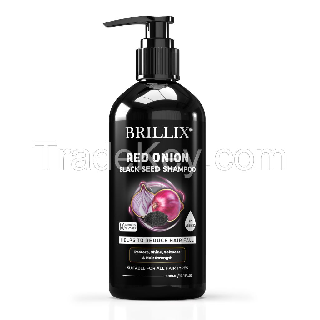 BRILLIX RED ONION BLACK SEED SHAMPOO - for Hair Fall Control, Restore Shine, Softness &amp; hair Strength - 300 ml