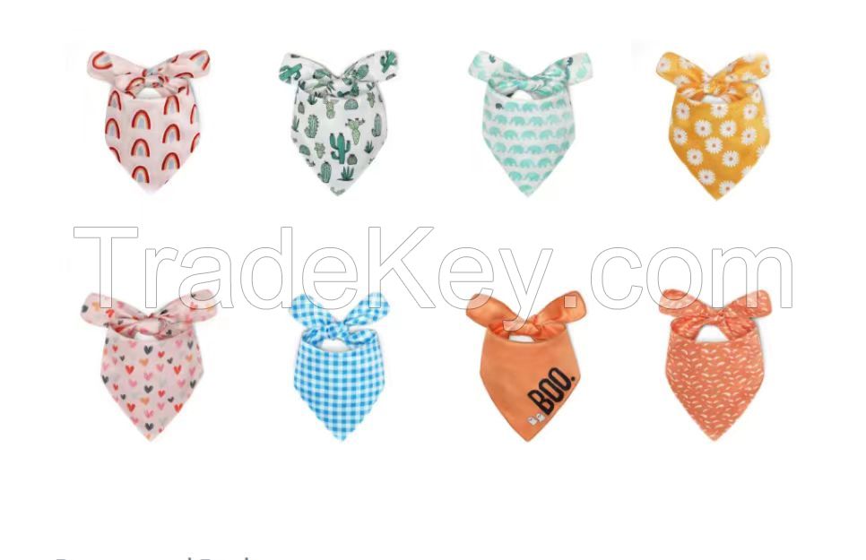 Colorful Pattern Cotton Pet Dog Bow Dog Collar Dog leash Dog Bandanas dog harness Poop bag dispenser