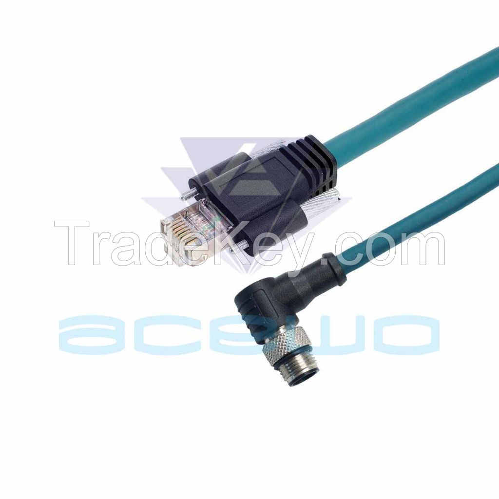 m12 to rj45 cable GigE with screw lock connectors 8pin