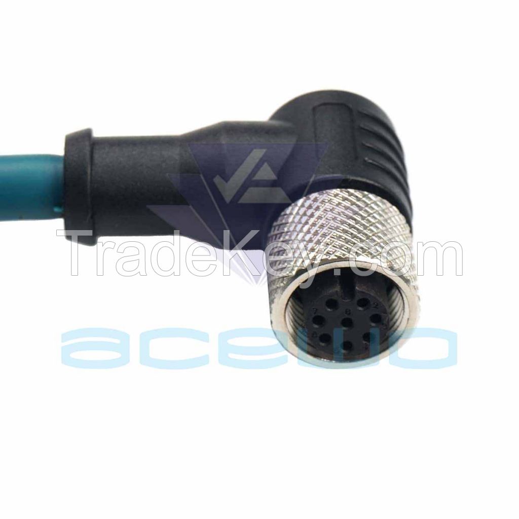 elbow m12 connector cable 4pin to rj45 enthernet gige