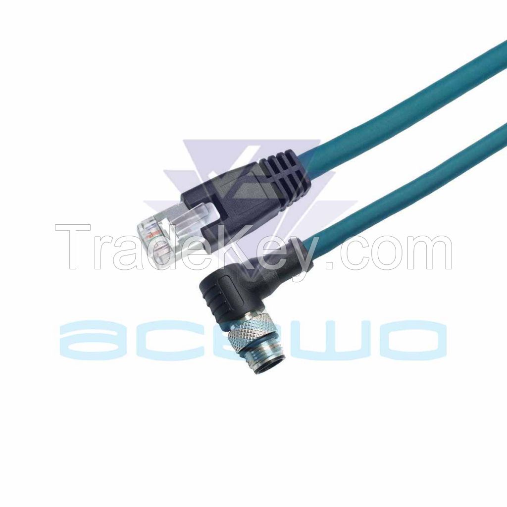 m12 cable assembly to rj45 network cable with two screws