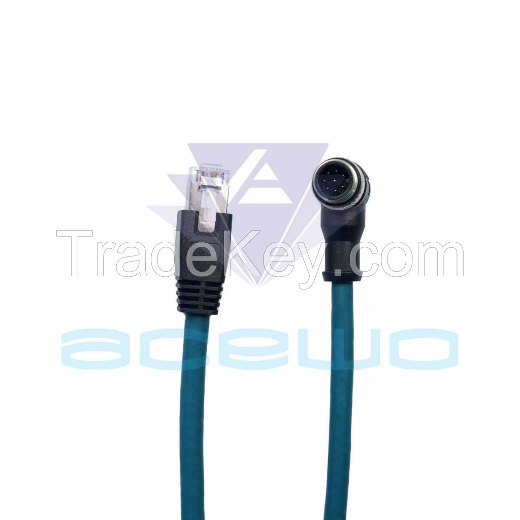 m12 cable assembly to rj45 network cable with two screws