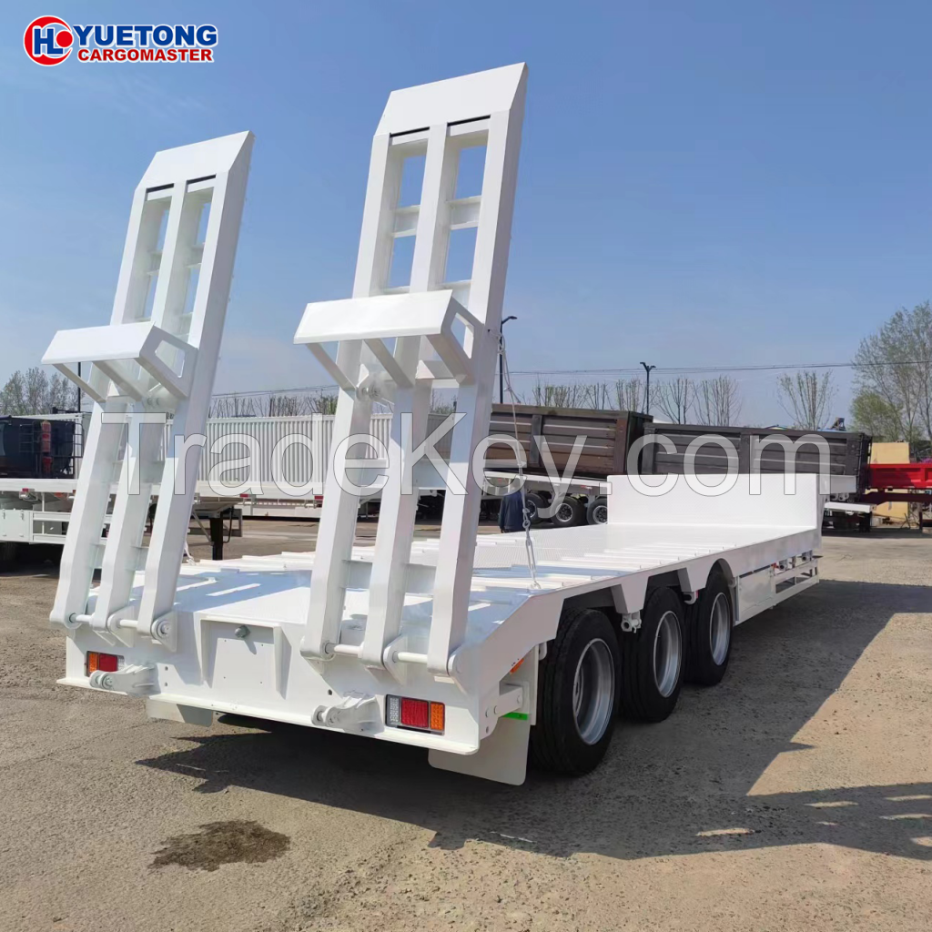 3-axle 4-axle Direct sale multi-use very low flat floor bed heavy duty transportation low-bed truck semi trailer