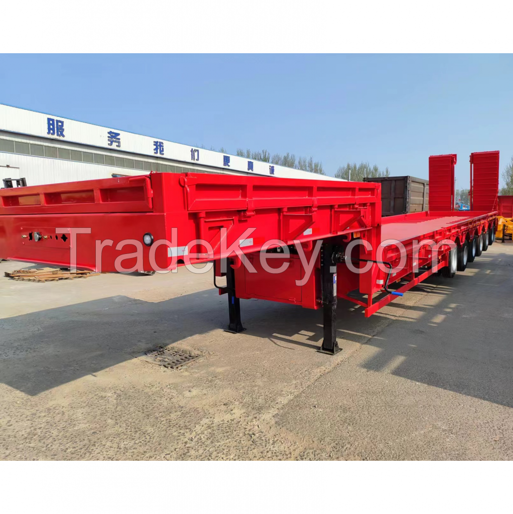 3-axle 4-axle Direct sale multi-use very low flat floor bed heavy duty transportation low-bed truck semi trailer