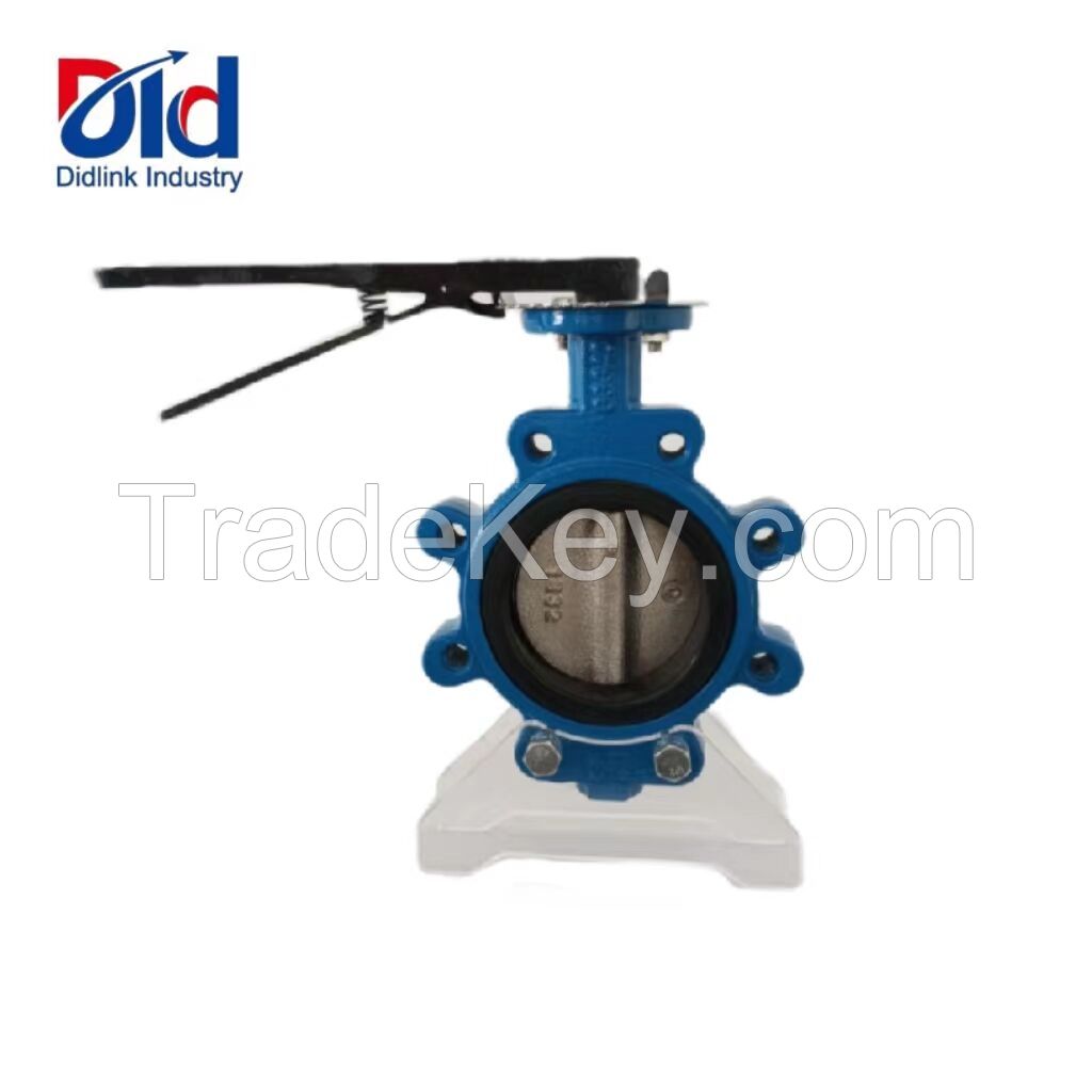 Lug style Ductile Iron Nickel Plated Pinless Butterfly Valve with Handle Lever