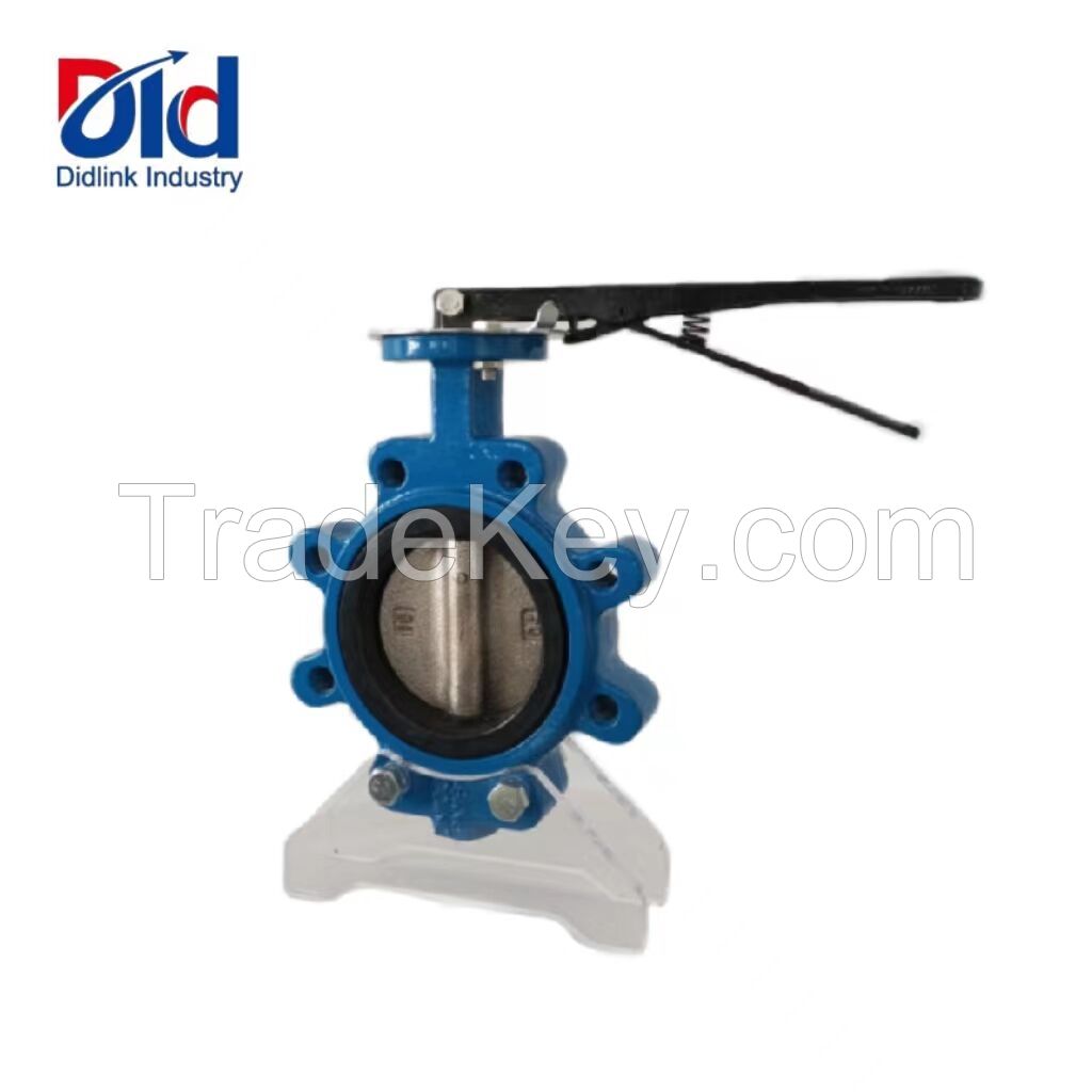 Lug style Ductile Iron Nickel Plated Pinless Butterfly Valve with Handle Lever