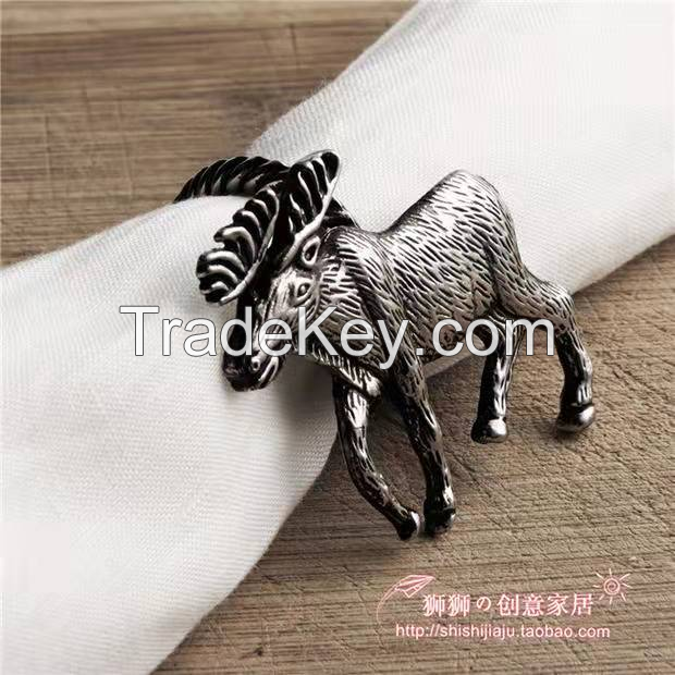 Luxury Rhinestone Metal Christmas Napkin Rings Holder Reindeer