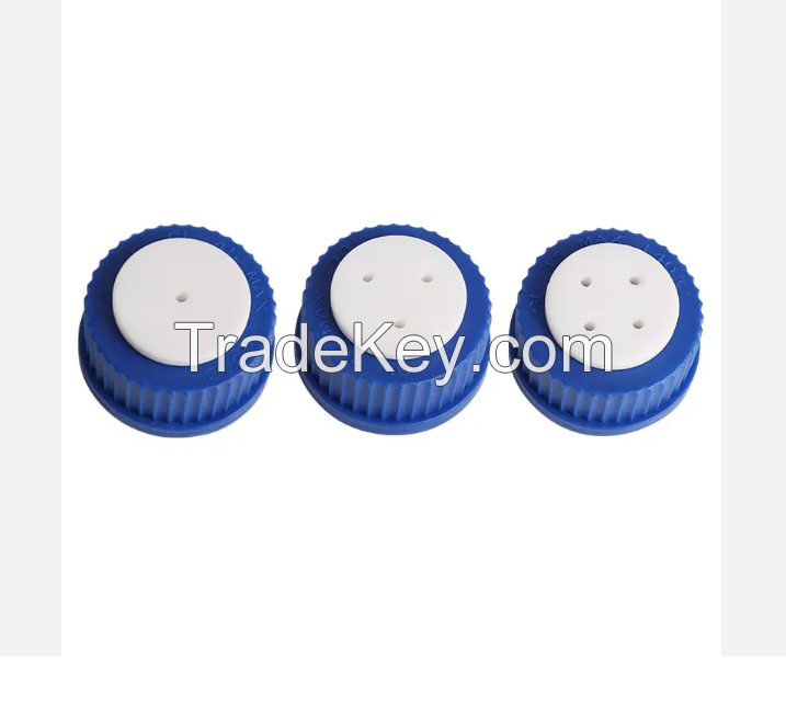 Blue GL45 Safety Cap withTwo Holes for 1/16 Inch OD tubing, 1pc/pk.