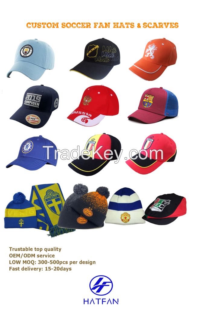 Custom soccer fan hats&amp; scarves