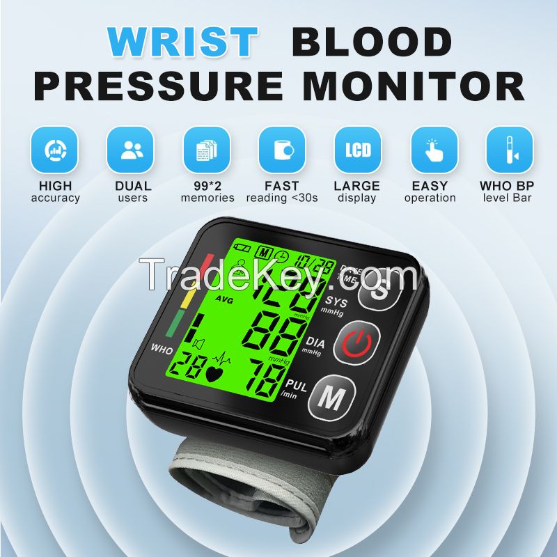 Factory Wholesale Automatic Digital Smart 24 Hour Family Medical Use Touch Screen Wrist Blood Pressure Monitor